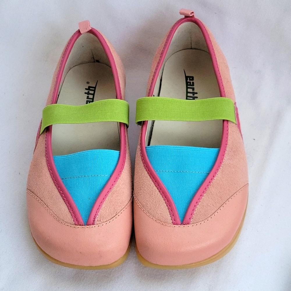 NIB Earth Kalso Negative Heel Intrigue Shoes - Size 6 - Pink/Blue/Lime Green
